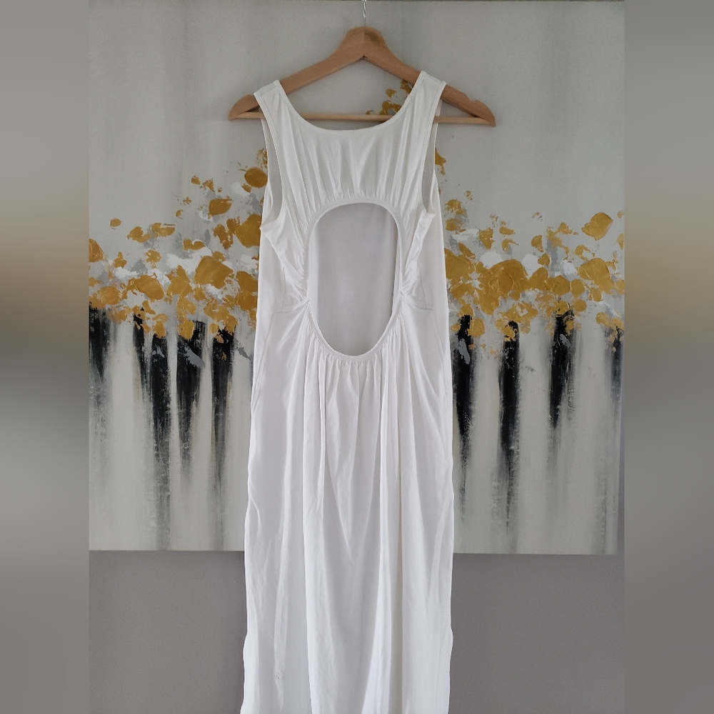 Pima cotton open back midi dress sz 6 white - Picture 6 of 8